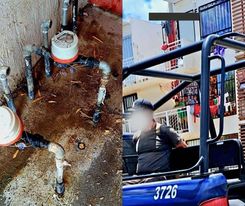 Fugas de agua en plomería y servicio comunitario en área residencial, seguridad en actividades urbanas y públicas.