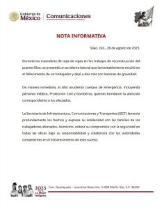 Obreros en construcción en puente Silao, accidente laboral, seguridad laboral, protección civil en obra.