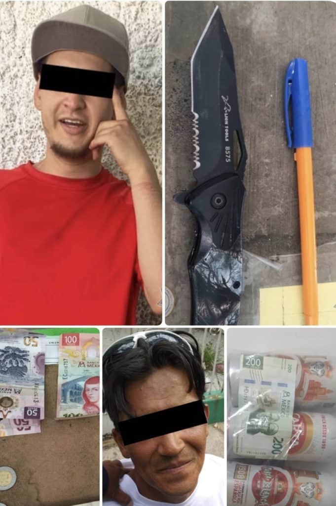 1. Personas con dinero, armas, y objetos ilícitos en contexto de posible delito en México.