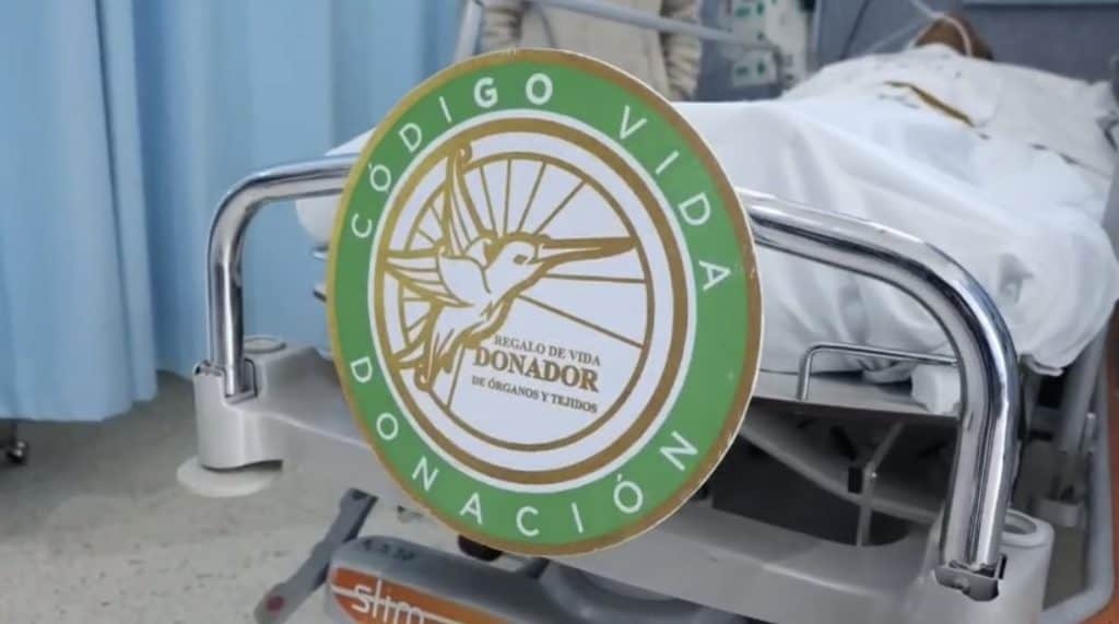 Árbol de Navidad con logo de donación de órganos y tejidos en hospital de México.