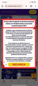 Aviso sobre aumento en límites de retiro en Vivaboxmall y servicio VIP exclusivo para usuarios.