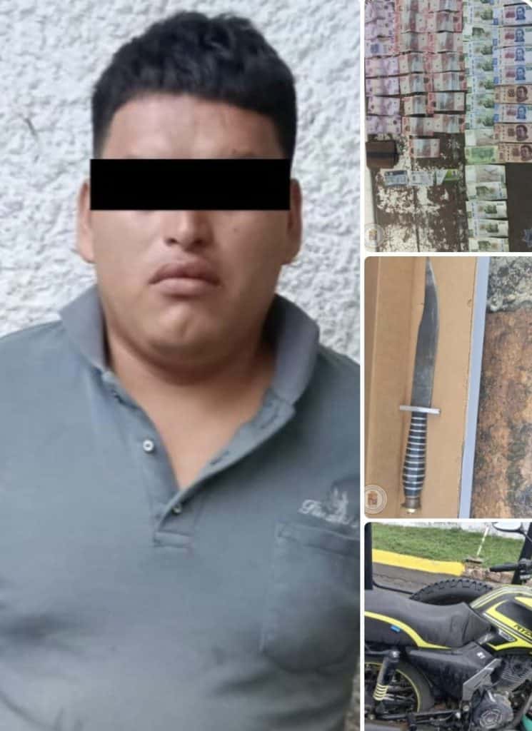 Hombre con los ojos cubiertos, imagen de una detención o arresto en México.