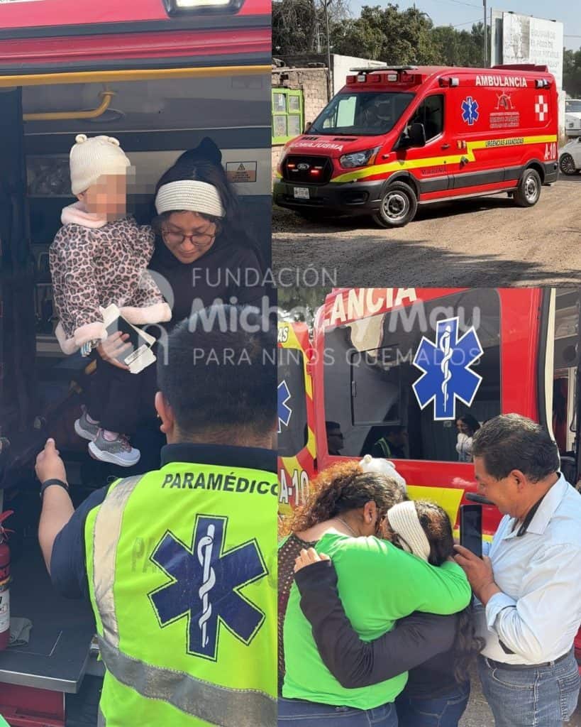Salva de niños con atención médica en emergencia en ambulancia en México.