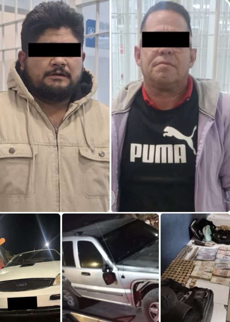 Rostro de dos hombres con ojos cubiertos, en entorno policial o policial.