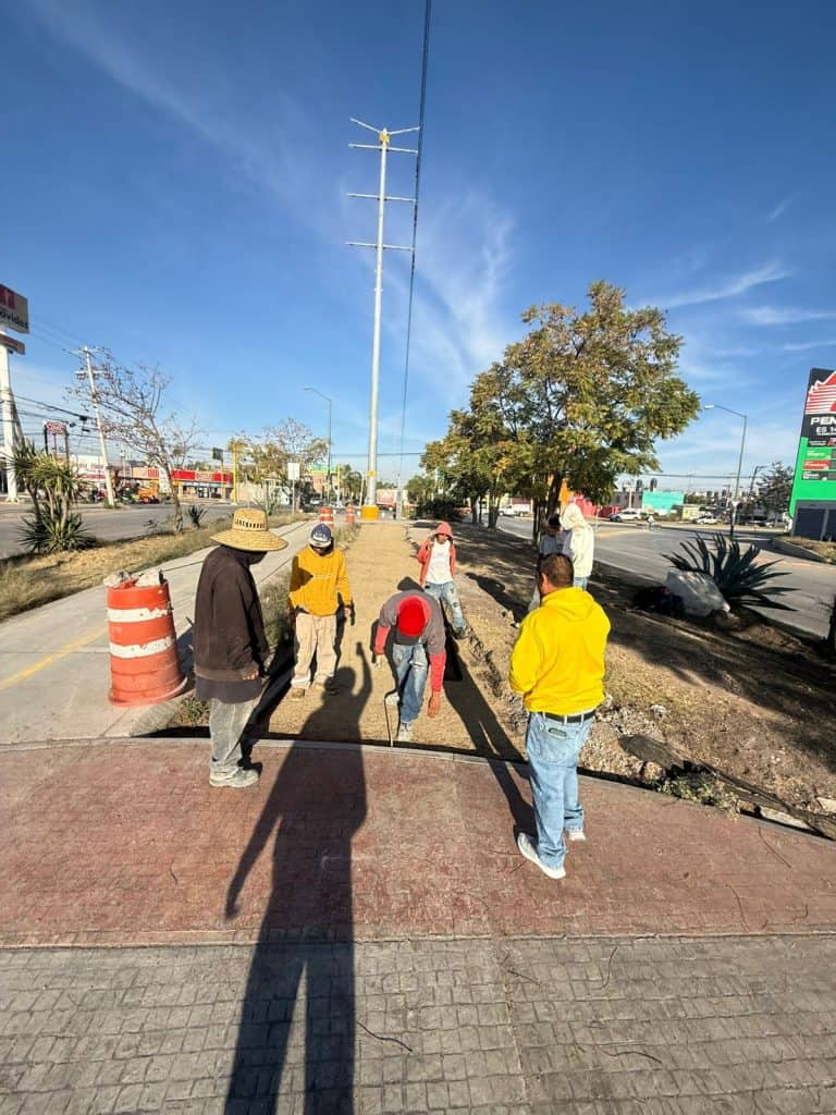 1. Personas trabajando en la construcción de un pavimento en la vía pública al mediodía.