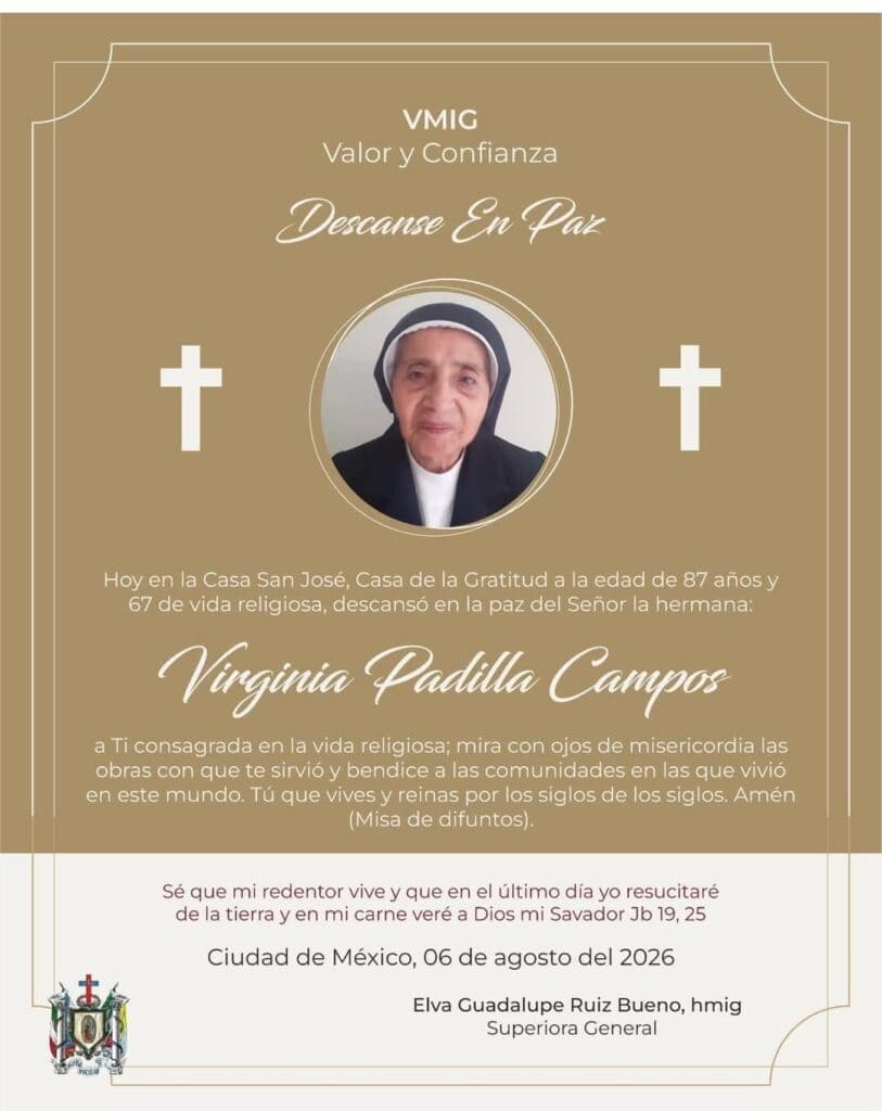 Muere la madre Virginia Padilla; dedicó 67 años de su vida al servicio religioso