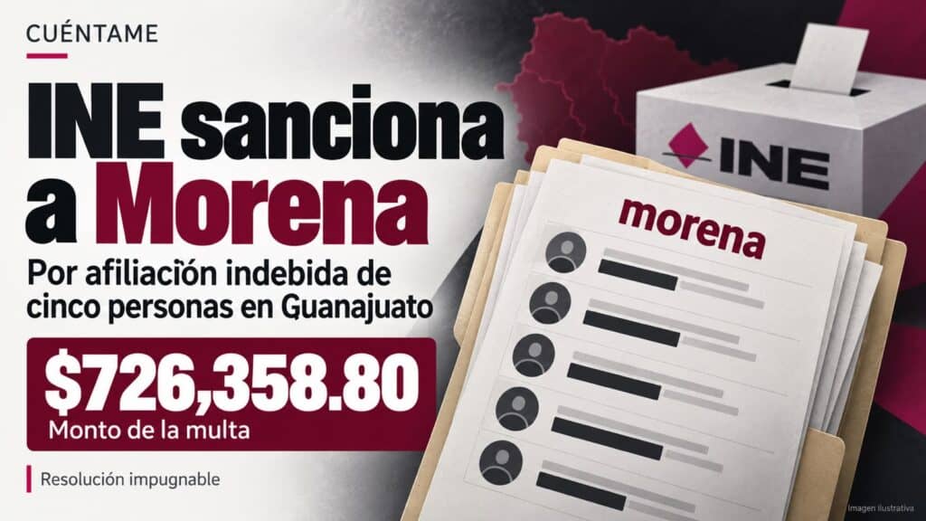 INE multa a Morena con más de 726 mil pesos por afiliaciones indebidas en Guanajuato